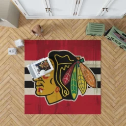 Chicago Blackhawks Striped Design Hockey Logo Rug