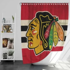 Chicago Blackhawks Striped Design Hockey Logo Shower Curtain