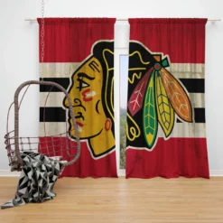 Chicago Blackhawks Striped Design Hockey Logo Window Curtain