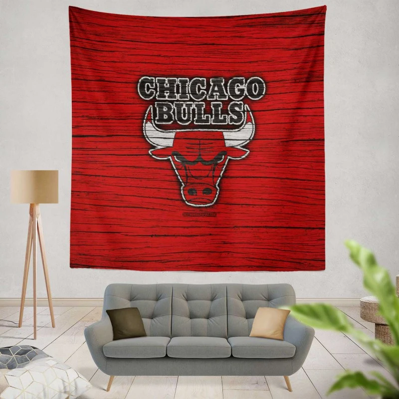 Chicago Bulls Powerful Basketball Club Logo Tapestry