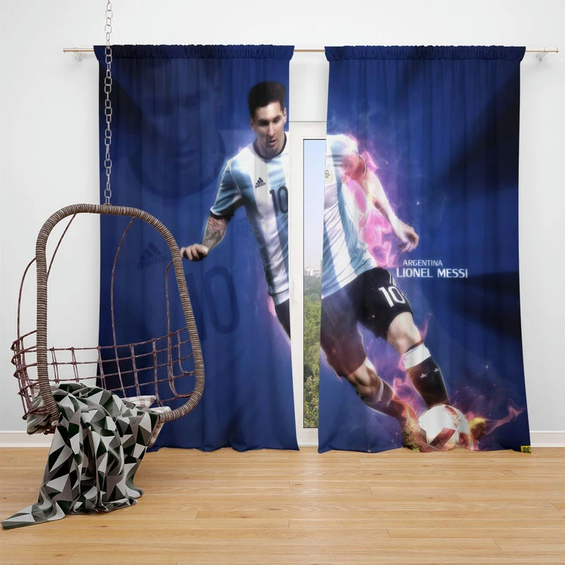 Committed sports Player Lionel Messi Window Curtain