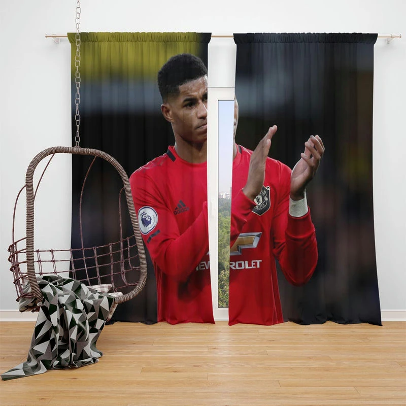 Competitive Football Player Marcus Rashford Window Curtain