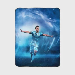 Competitive Football Player Sergio Aguero Fleece Blanket 1