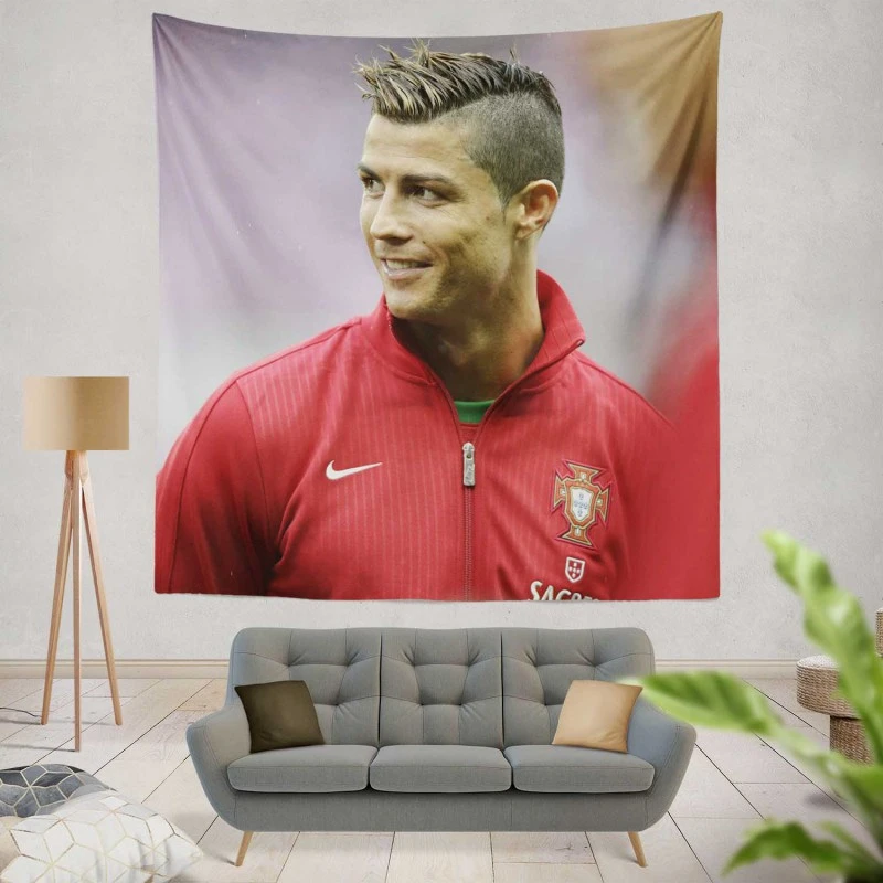 Competitive Soccer Player Cristiano Ronaldo Tapestry