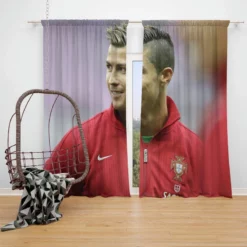 Competitive Soccer Player Cristiano Ronaldo Window Curtain