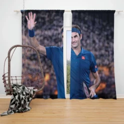 Competitive Tennis Player Roger Federer Window Curtain