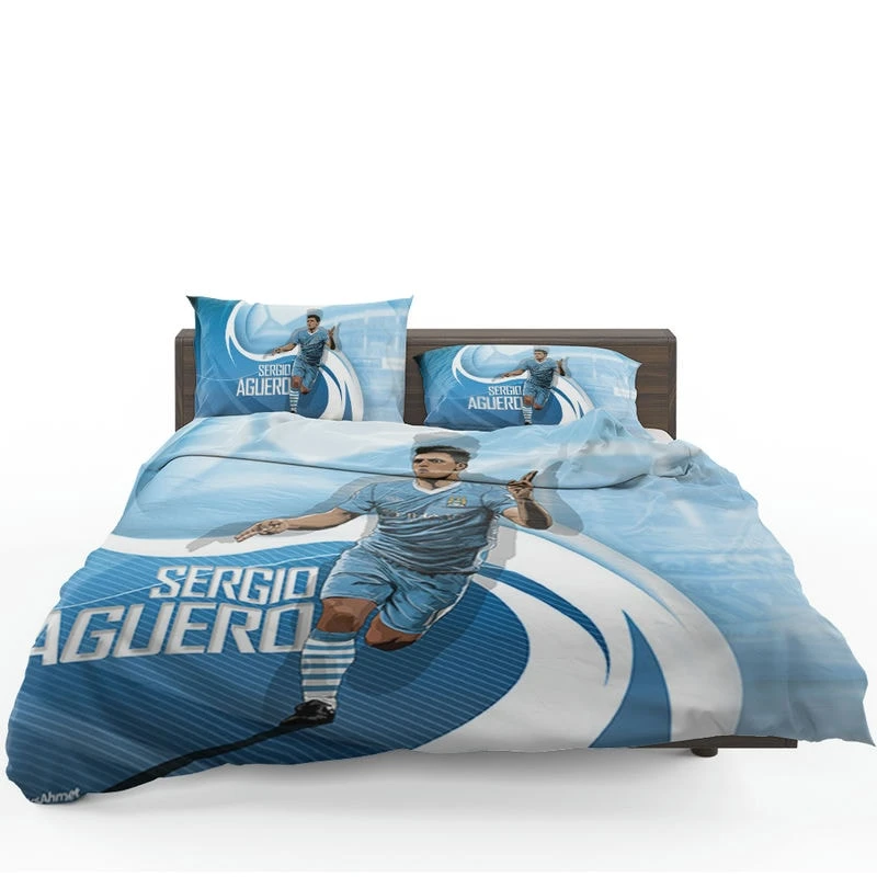 Confident Man City Soccer Player Sergio Aguero Bedding Set