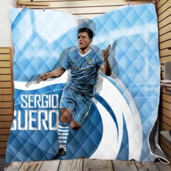 Confident Man City Soccer Player Sergio Aguero Quilt Blanket