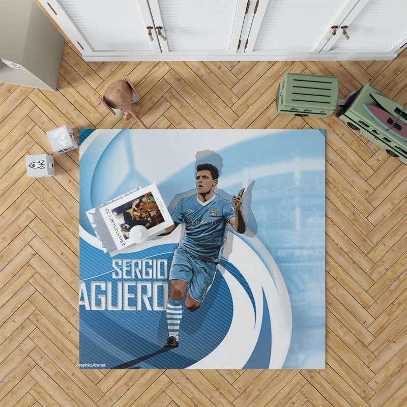 Confident Man City Soccer Player Sergio Aguero Rug