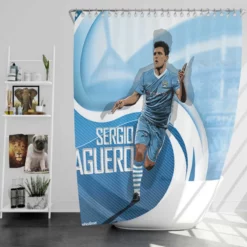 Confident Man City Soccer Player Sergio Aguero Shower Curtain