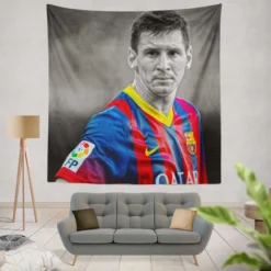 Confident Soccer Player Lionel Messi Tapestry