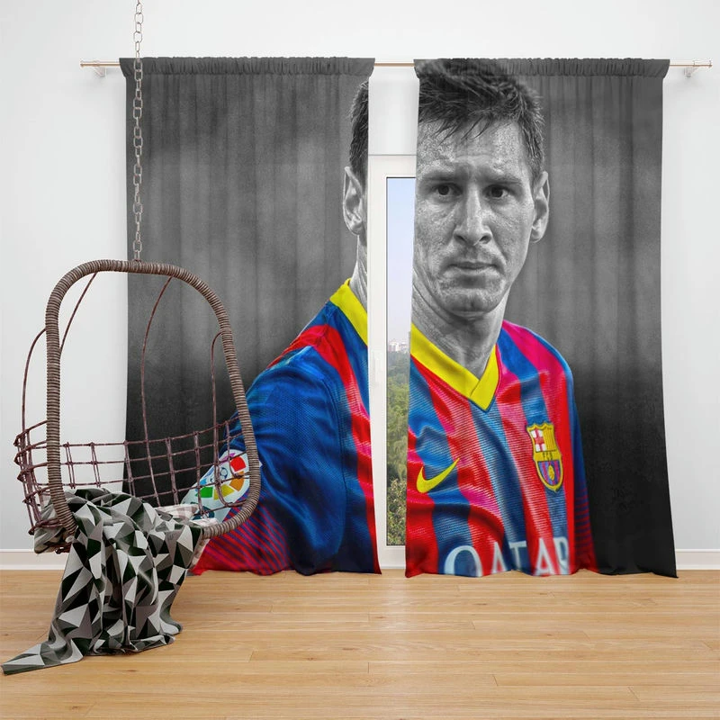 Confident Soccer Player Lionel Messi Window Curtain