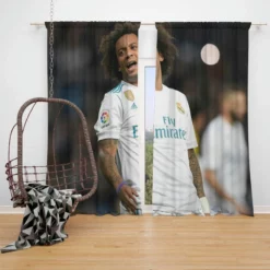 Confident Soccer Player Marcelo Vieira Window Curtain