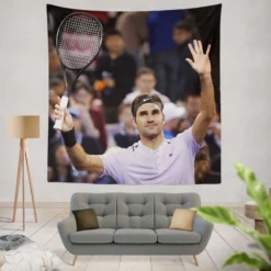 Confident US Open Tennis Roger Federer Tapestry