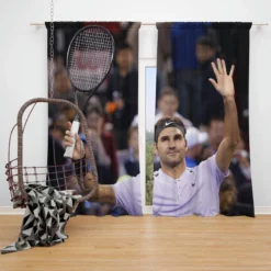 Confident US Open Tennis Roger Federer Window Curtain