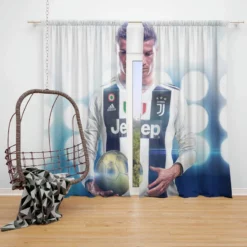 Cristiano Ronaldo Committed Juve sports Player Window Curtain