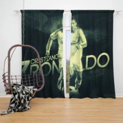 Cristiano Ronaldo Confident Soccer Player Window Curtain