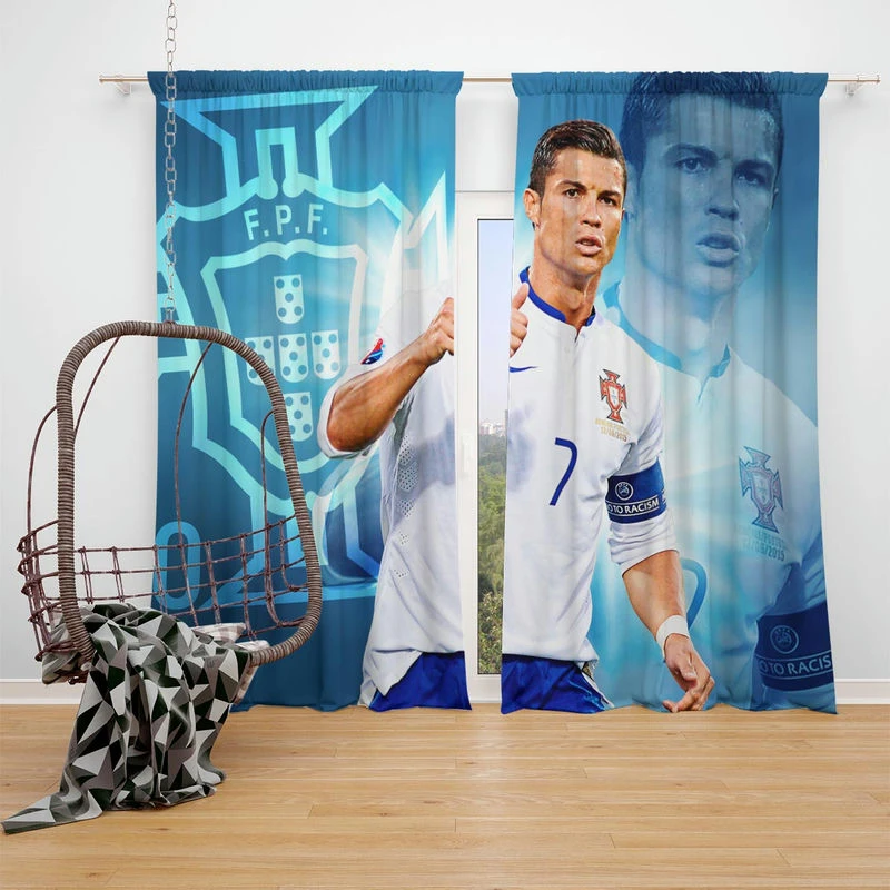 Cristiano Ronaldo Five Times Ballon d Or Awarded Player Window Curtain