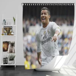 Cristiano Ronaldo Football Player White Jursey Shower Curtain