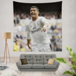 Cristiano Ronaldo Football Player White Jursey Tapestry