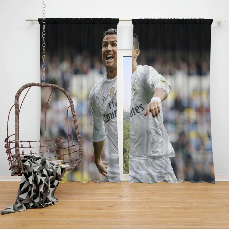 Cristiano Ronaldo Football Player White Jursey Window Curtain