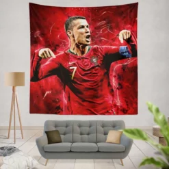 Cristiano Ronaldo Football Player in Red Tapestry