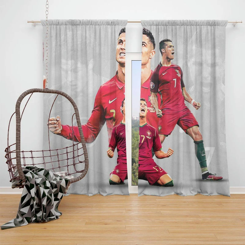 Cristiano Ronaldo Goat Portugal Football Player Window Curtain