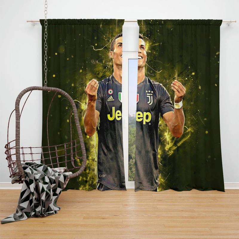 Cristiano Ronaldo Graceful Juve Football Player Window Curtain