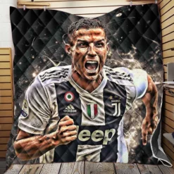 Cristiano Ronaldo Inspiring Juve Soccer Player Quilt Blanket