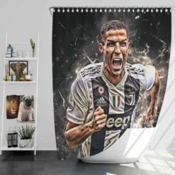 Cristiano Ronaldo Inspiring Juve Soccer Player Shower Curtain