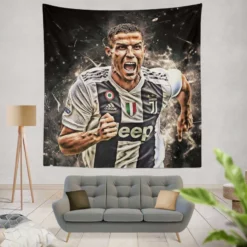 Cristiano Ronaldo Inspiring Juve Soccer Player Tapestry