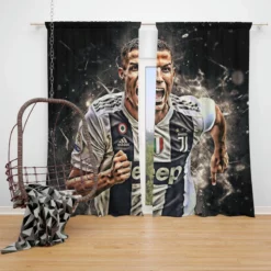 Cristiano Ronaldo Inspiring Juve Soccer Player Window Curtain