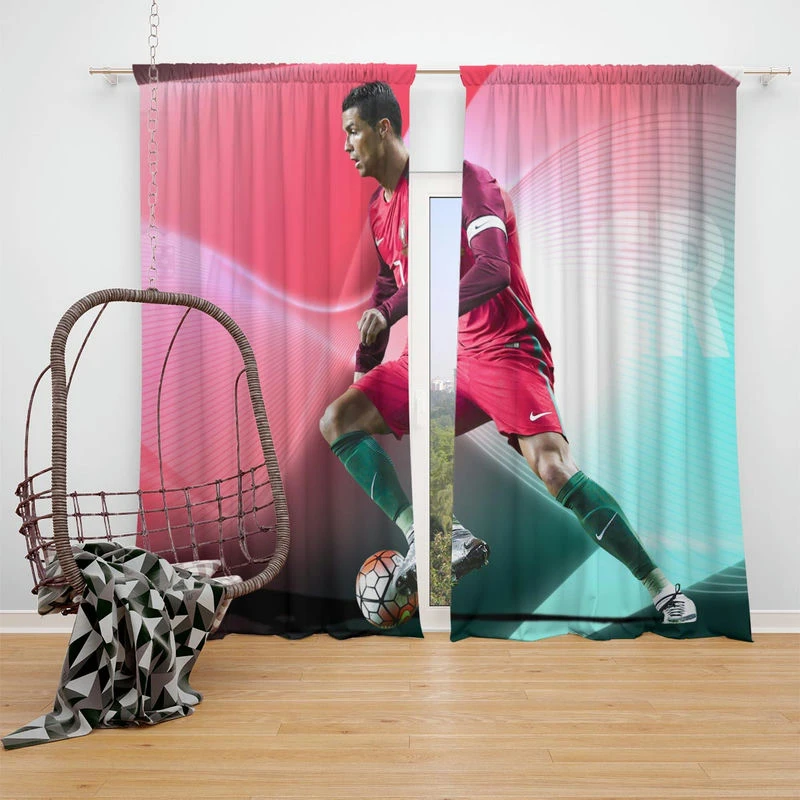 Cristiano Ronaldo Portugal Powerfull Footballer Window Curtain