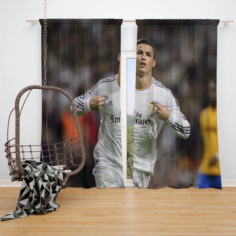 Cristiano Ronaldo Sports Player Real Madrid Window Curtain