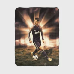 Cristiano Ronaldo in Black Jersey Football Player Fleece Blanket 1