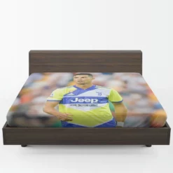 Cristiano Ronaldo in Juve Blue and Yellow Jersey Fitted Sheet 1