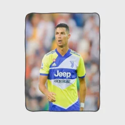 Cristiano Ronaldo in Juve Blue and Yellow Jersey Fleece Blanket 1