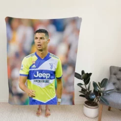 Cristiano Ronaldo in Juve Blue and Yellow Jersey Fleece Blanket