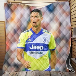 Cristiano Ronaldo in Juve Blue and Yellow Jersey Quilt Blanket