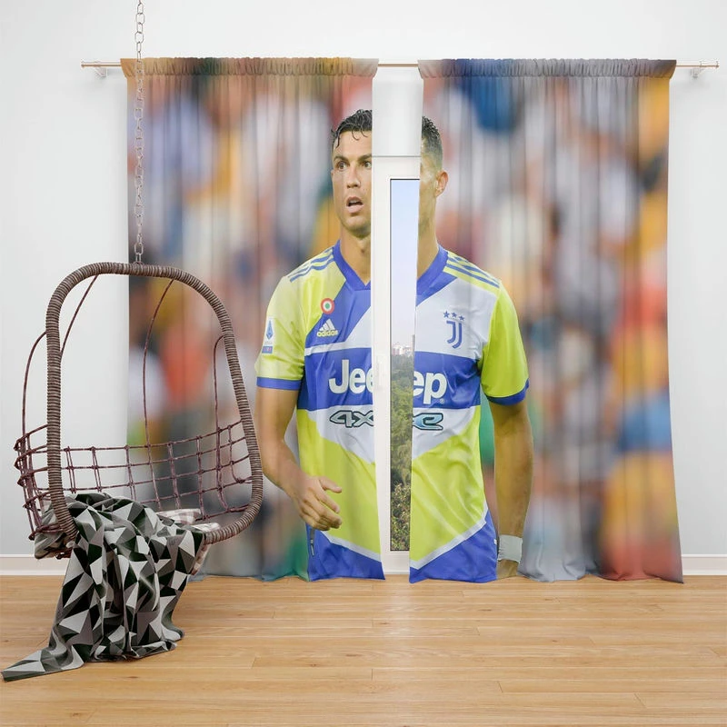 Cristiano Ronaldo in Juve Blue and Yellow Jersey Window Curtain