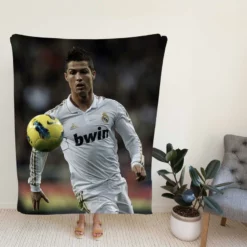 Cristiano Ronaldo in Real Madrid White Jersey Fleece Blanket