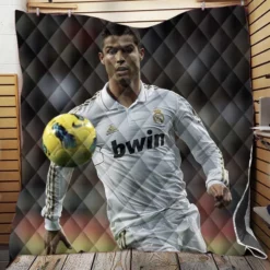 Cristiano Ronaldo in Real Madrid White Jersey Quilt Blanket