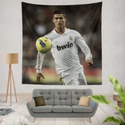 Cristiano Ronaldo in Real Madrid White Jersey Tapestry