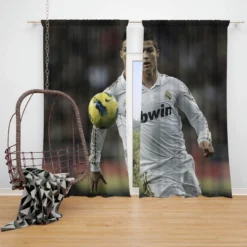 Cristiano Ronaldo in Real Madrid White Jersey Window Curtain