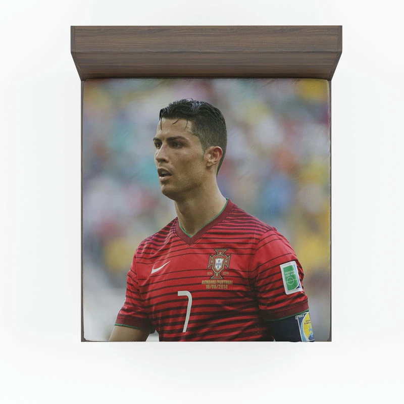 Cristiano Ronaldo in Striped Portugal Jersey Fitted Sheet