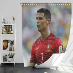 Cristiano Ronaldo in Striped Portugal Jersey Shower Curtain