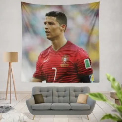 Cristiano Ronaldo in Striped Portugal Jersey Tapestry