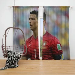 Cristiano Ronaldo in Striped Portugal Jersey Window Curtain