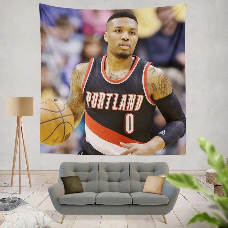 Damian Lillard Powerful NBA Basketball Player Tapestry