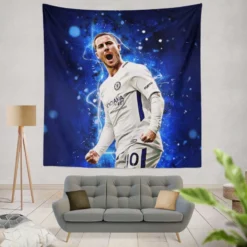 Eden Hazard in Chelsea White Jersey Tapestry